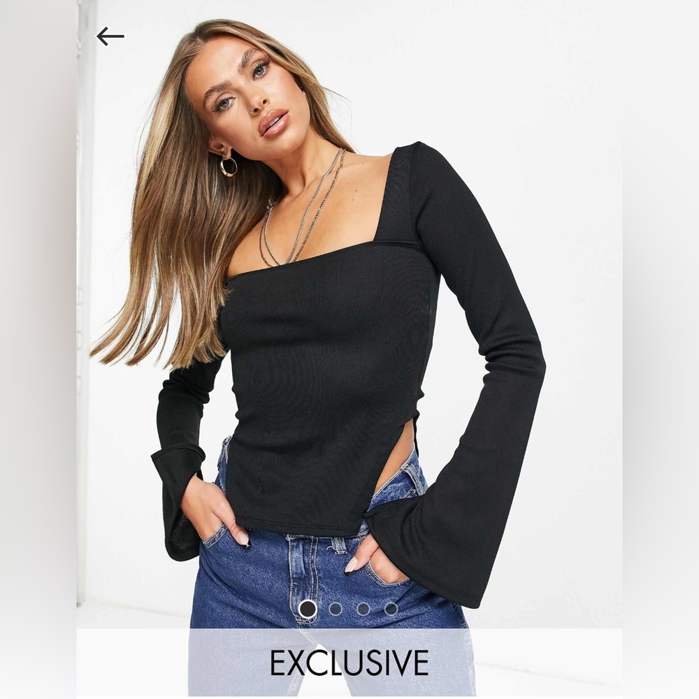 Black Square Neck Rib Top, Size 4
